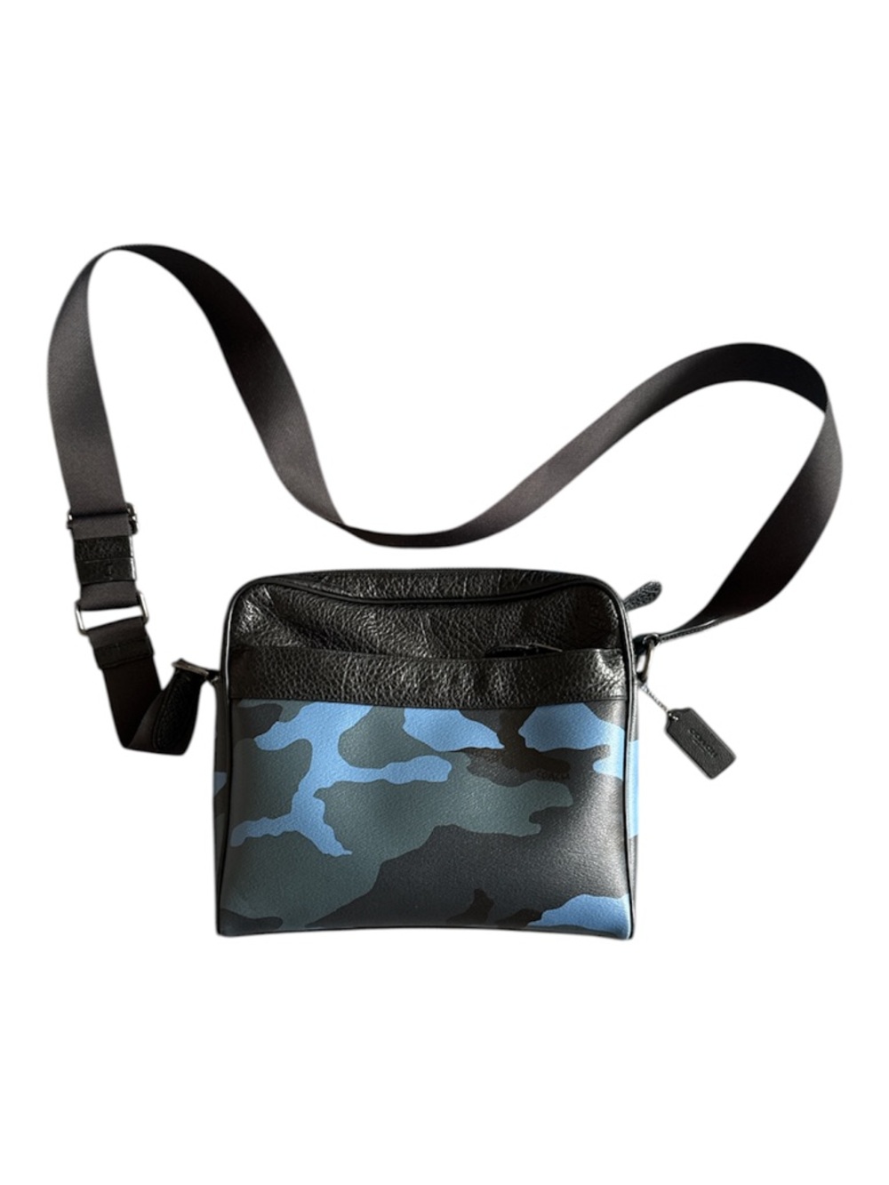 Coach Black & Blue Camouflage Leather Messenger Bag